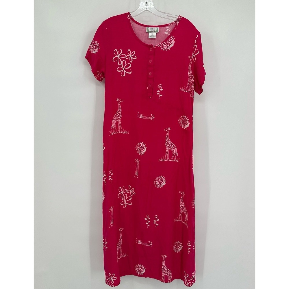 Women Giraffe Print Dress Size S Safari Novelty Whimsical Casual Resort Eclectic